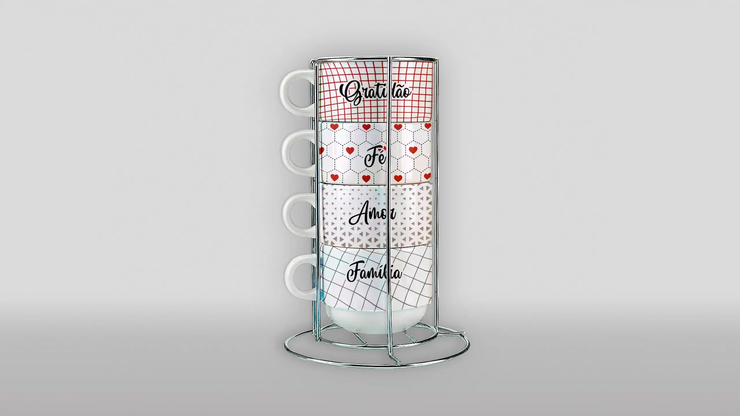 Arte para Torre de Xícaras Gratidão, Fé, Amor e Família