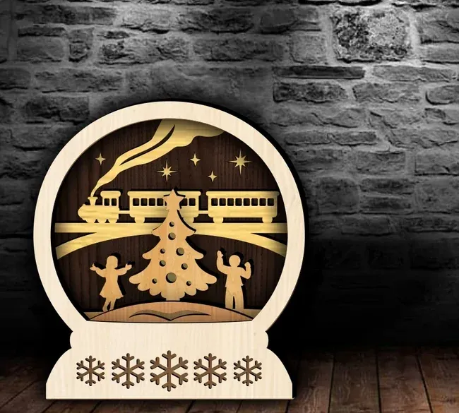 Luminária Árvore de Natal com Trem Maria-Fumaça para Corte a Laser