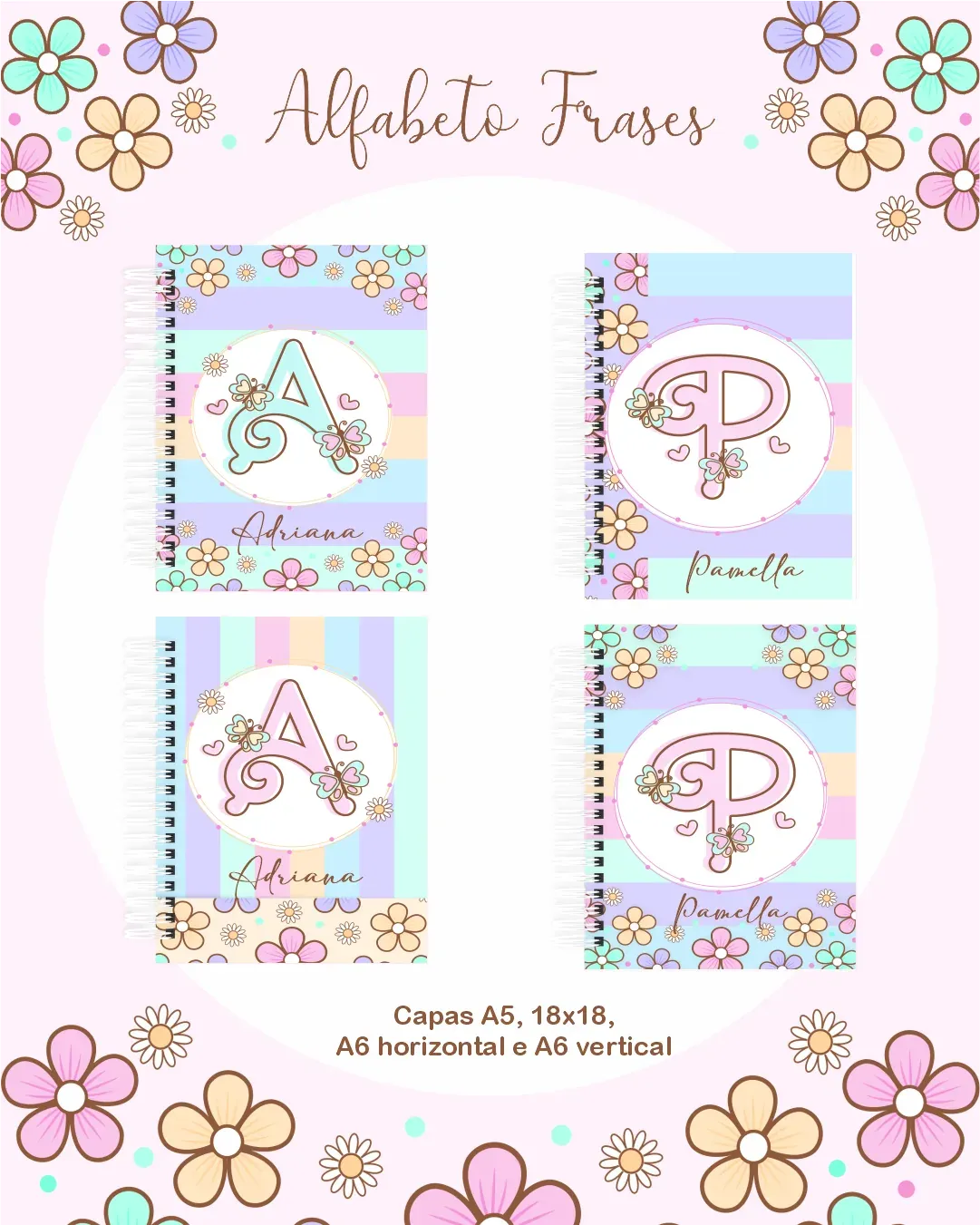 Pack de artes alfabeto azul rosa para agenda caneca card lapis caneta capas chaveiros