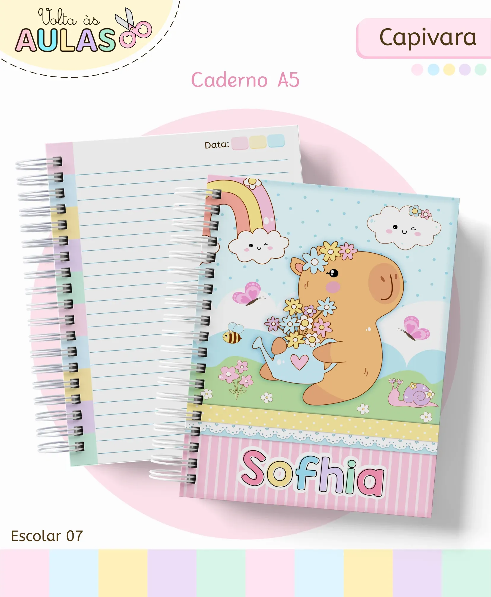 Pack artes Capivara volta as aulas estampas para agenda caderno capas etiquetas fichario toalhinhas