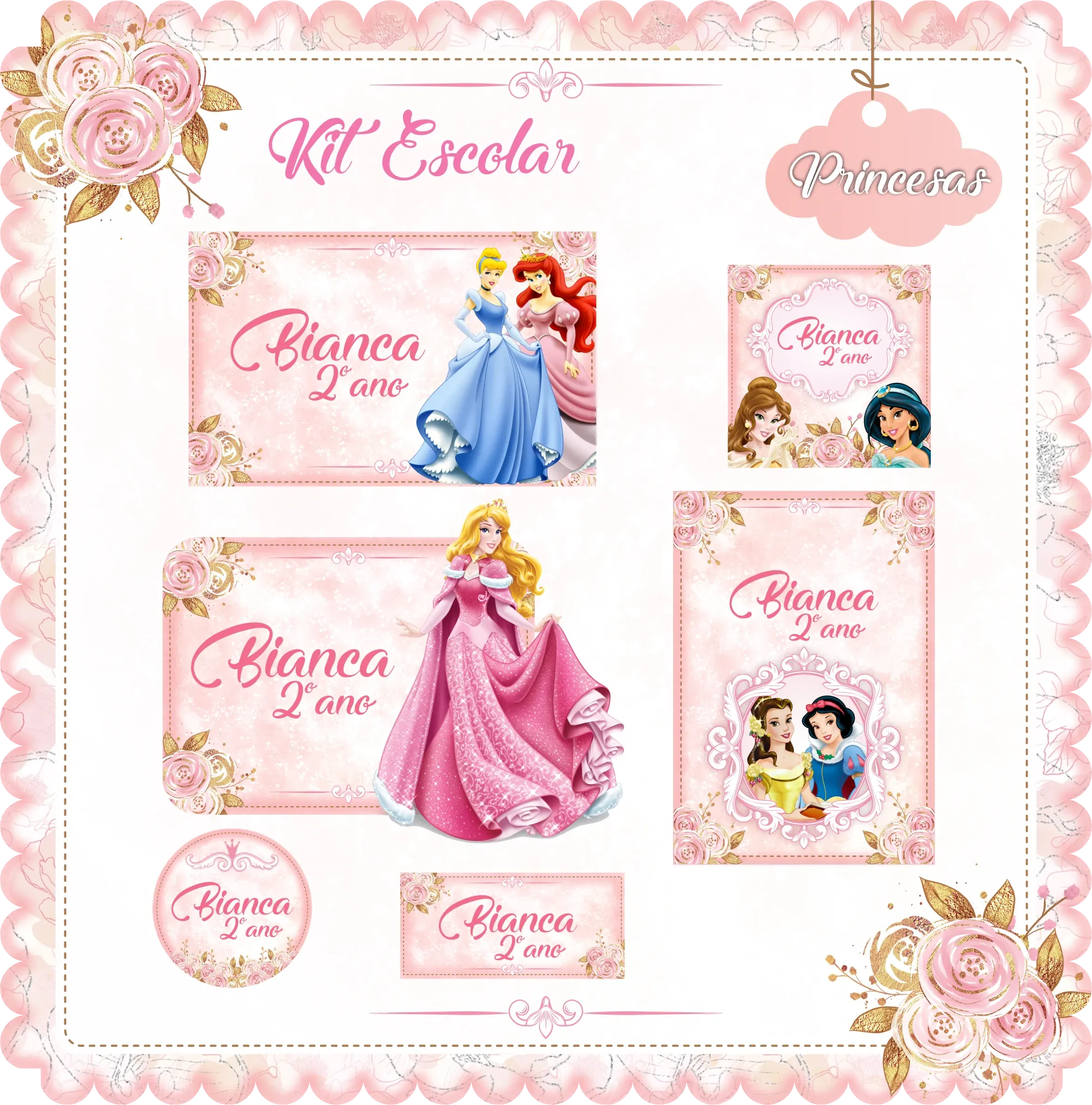 Pacote etiqueta escolares para meninas - arquivos editáveis - 18 temas diversos - Formato STUDIO, PN