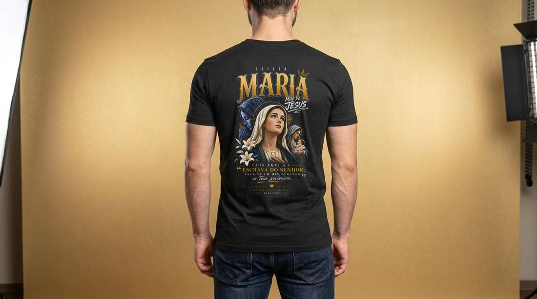 Arte Crista Maria Mãe De Jesus Eis Digital Pra Camiseta Preta