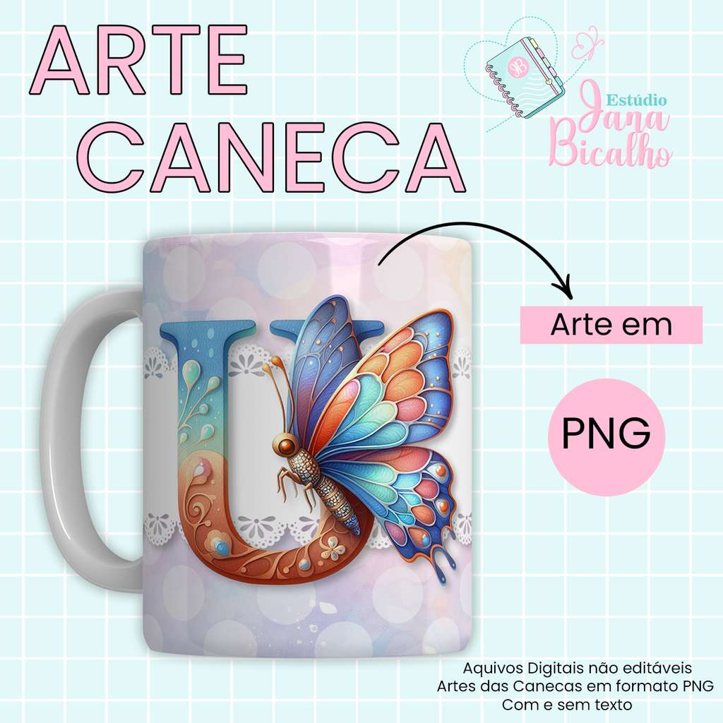 Arte Caneca Letras Alfabeto Borboleta Artesanato Png Arte Para Caneca Grátis Pra Baixar