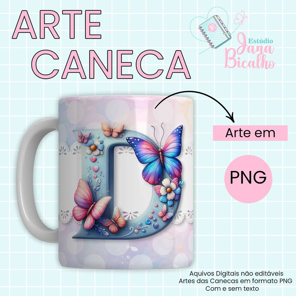 Arte Caneca Letras Abecedário Borboleta Canecas Png Arte Para Caneca Grátis Pra Baixar