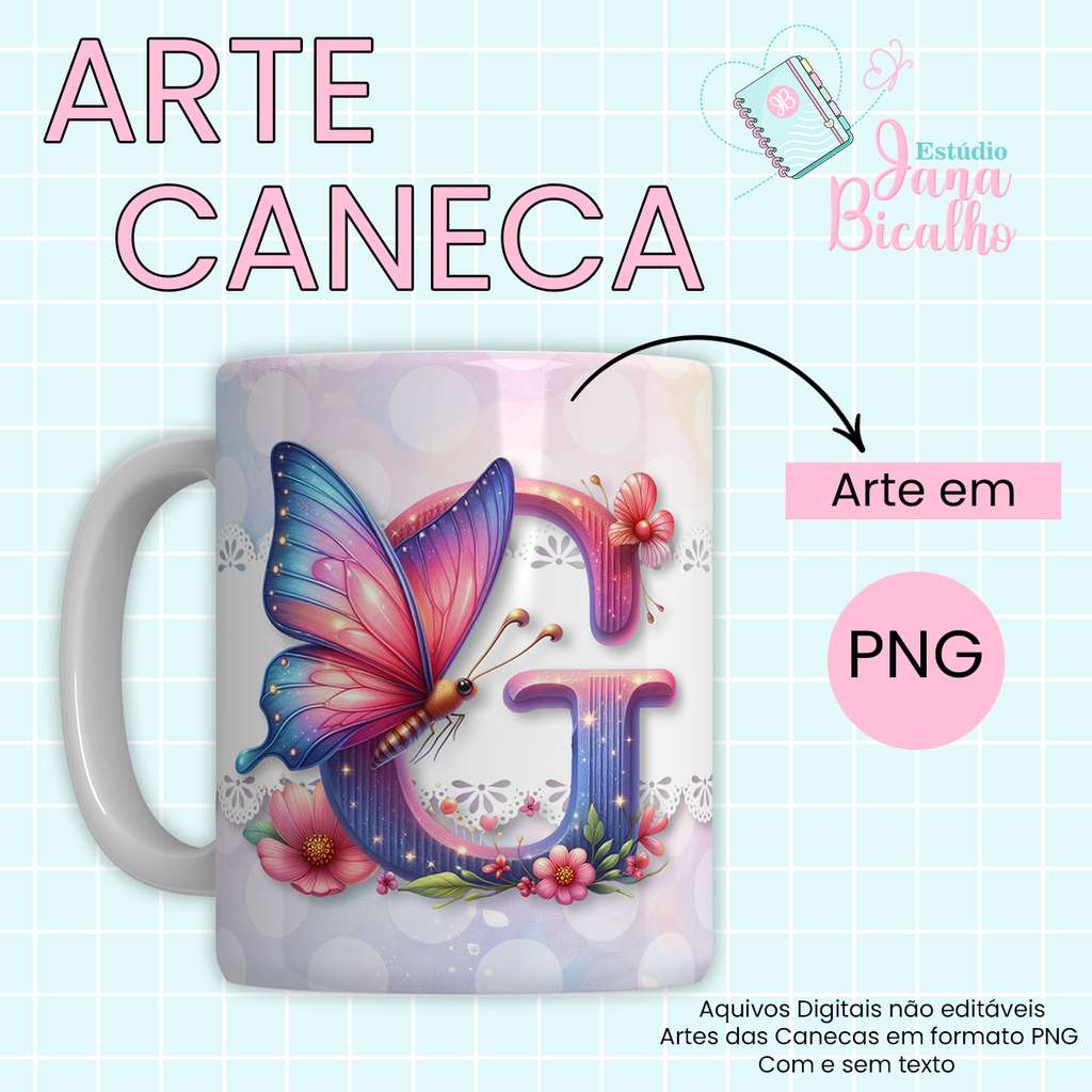 Arte Caneca Letra G Borboleta Canecas Png Arte Para Caneca Grátis Pra Baixar