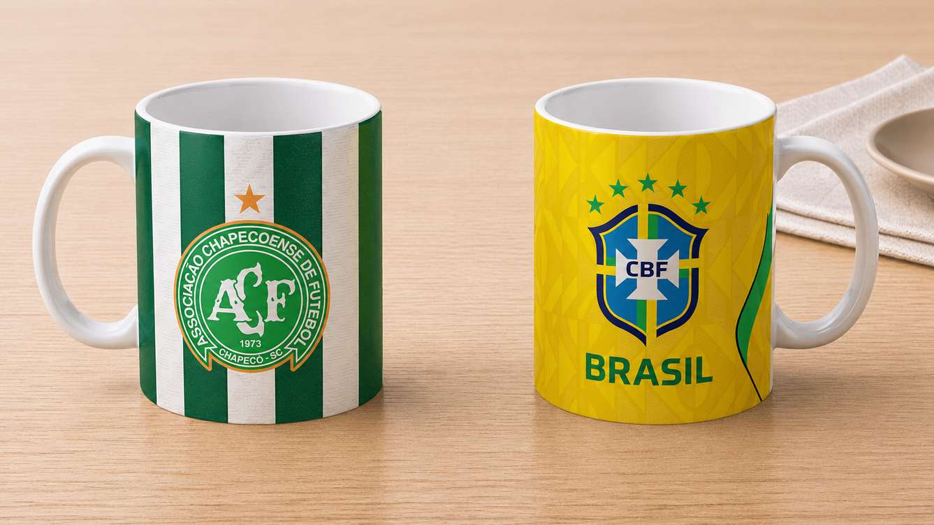 Arte Para Caneca Seleção Brasileira Amarela Mais Time Chapecoense