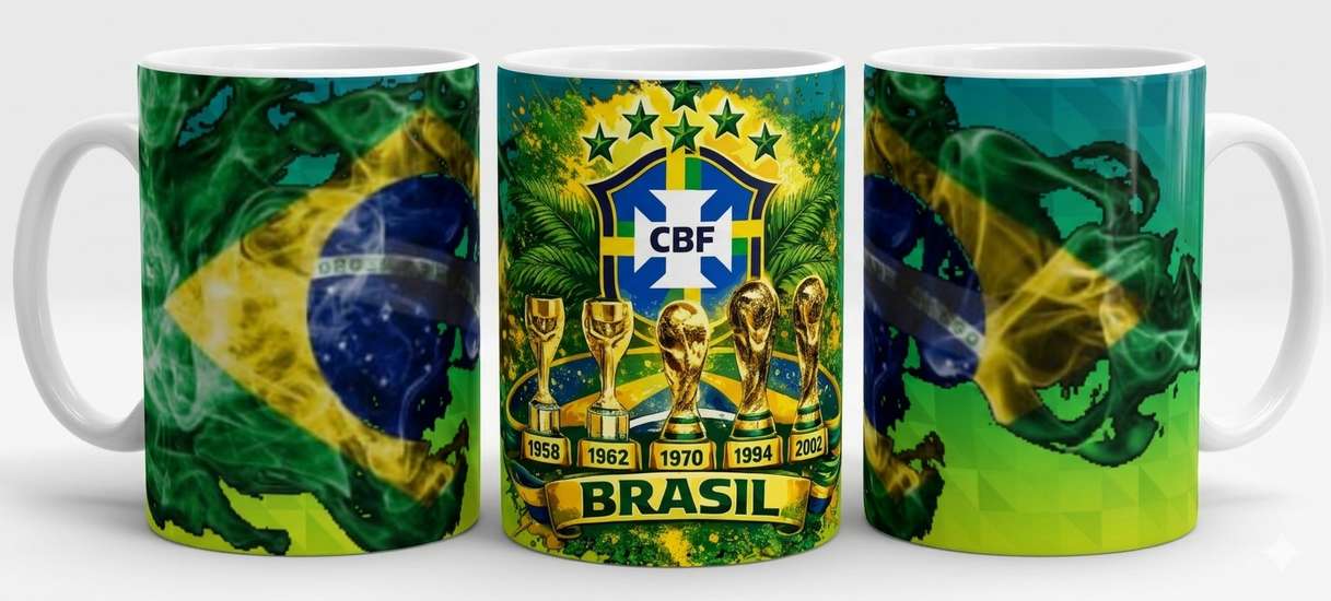 Arte Para Caneca Seleção Brasileira Anos Das Taças Da Copa Do Mundo