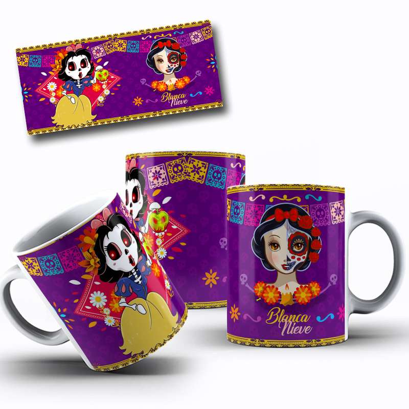 Arte Caneca Desenho Animado Princesas Dia Dos Mortos Mexicano (6)