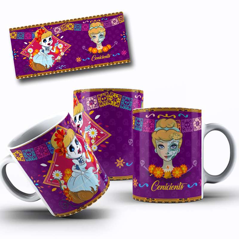Arte Caneca Desenho Animado Princesas Dia Dos Mortos Mexicano (7)