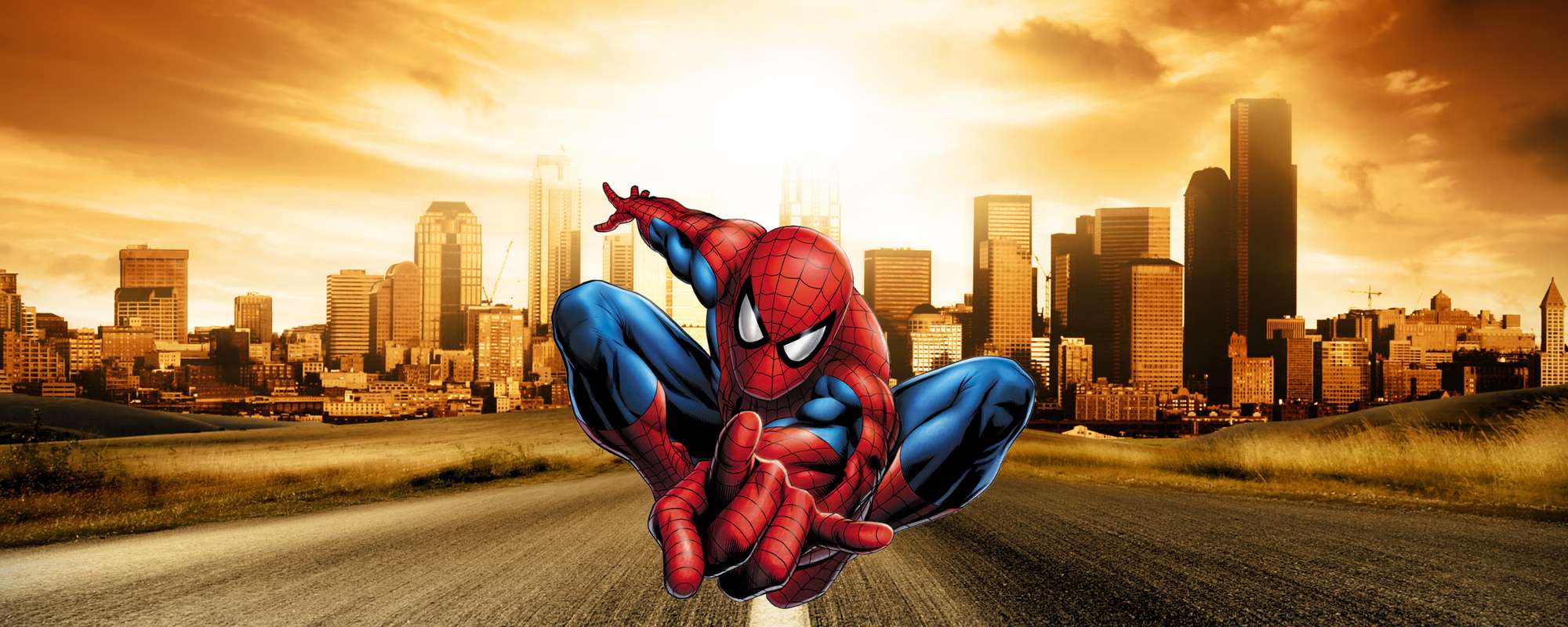 Homem Aranha Em Pose De Ação Sobre Cidade Super Heróis Png Arte Para Caneca Grátis Pra Baixar