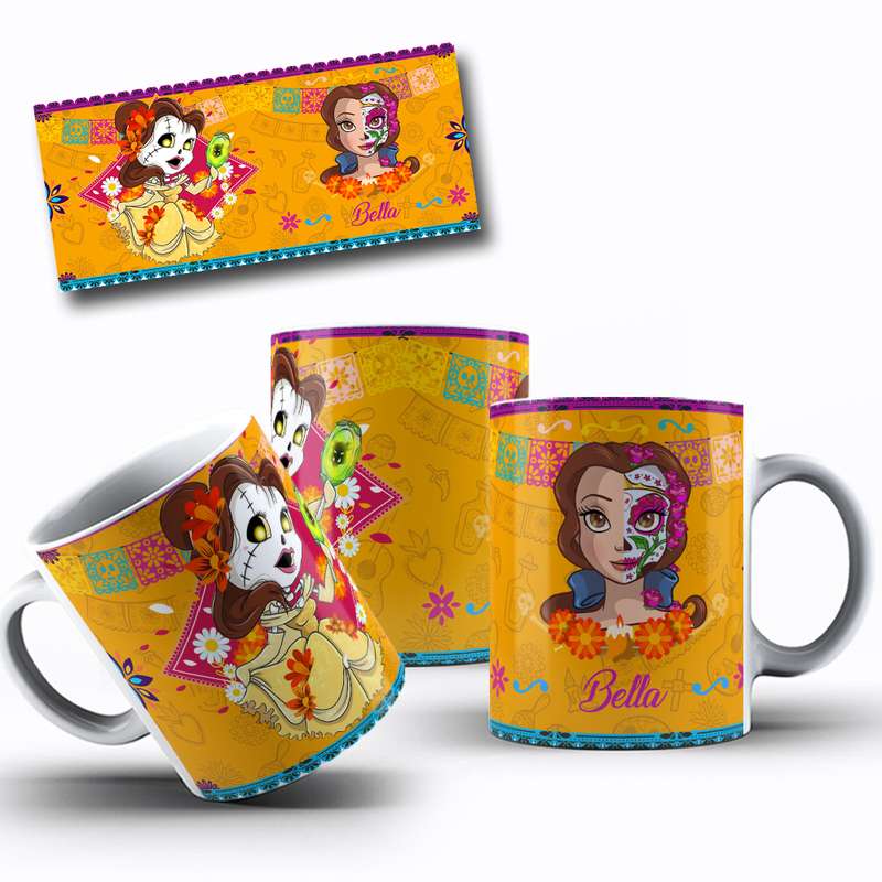 Arte Caneca Desenho Animado Princesas Dia Dos Mortos Estilo Mexicano