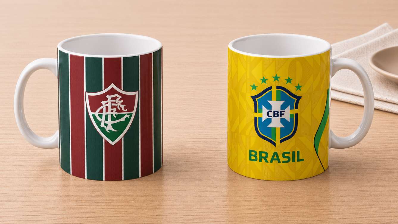 Arte Para Caneca Seleção Brasileira Amarela Mais Time Fluminense