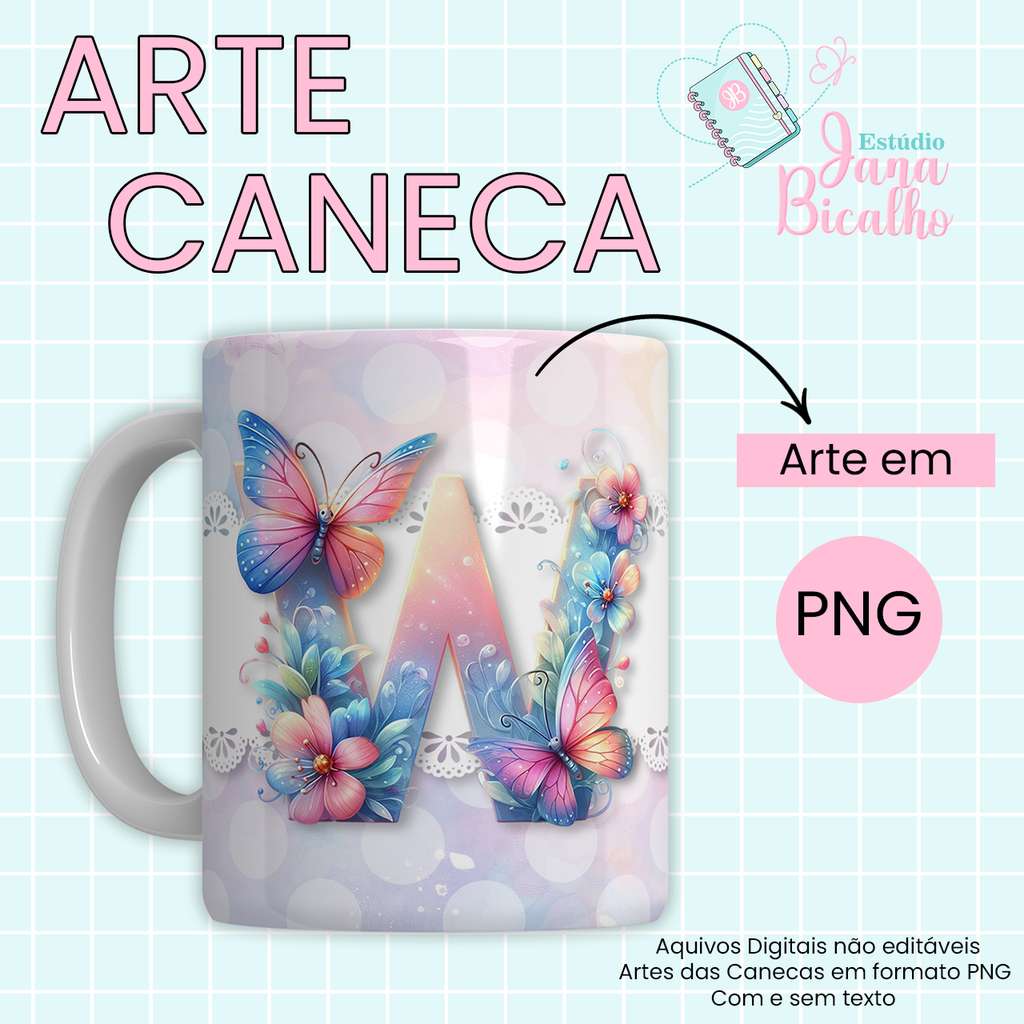 Arte Caneca Letra A Borboleta Floral Canecas Png Arte Para Caneca Grátis Pra Baixar