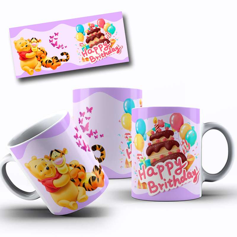 Arte Para Caneca Winnie The Pooh E Tigger, Happy Birthday, Cartoon 4