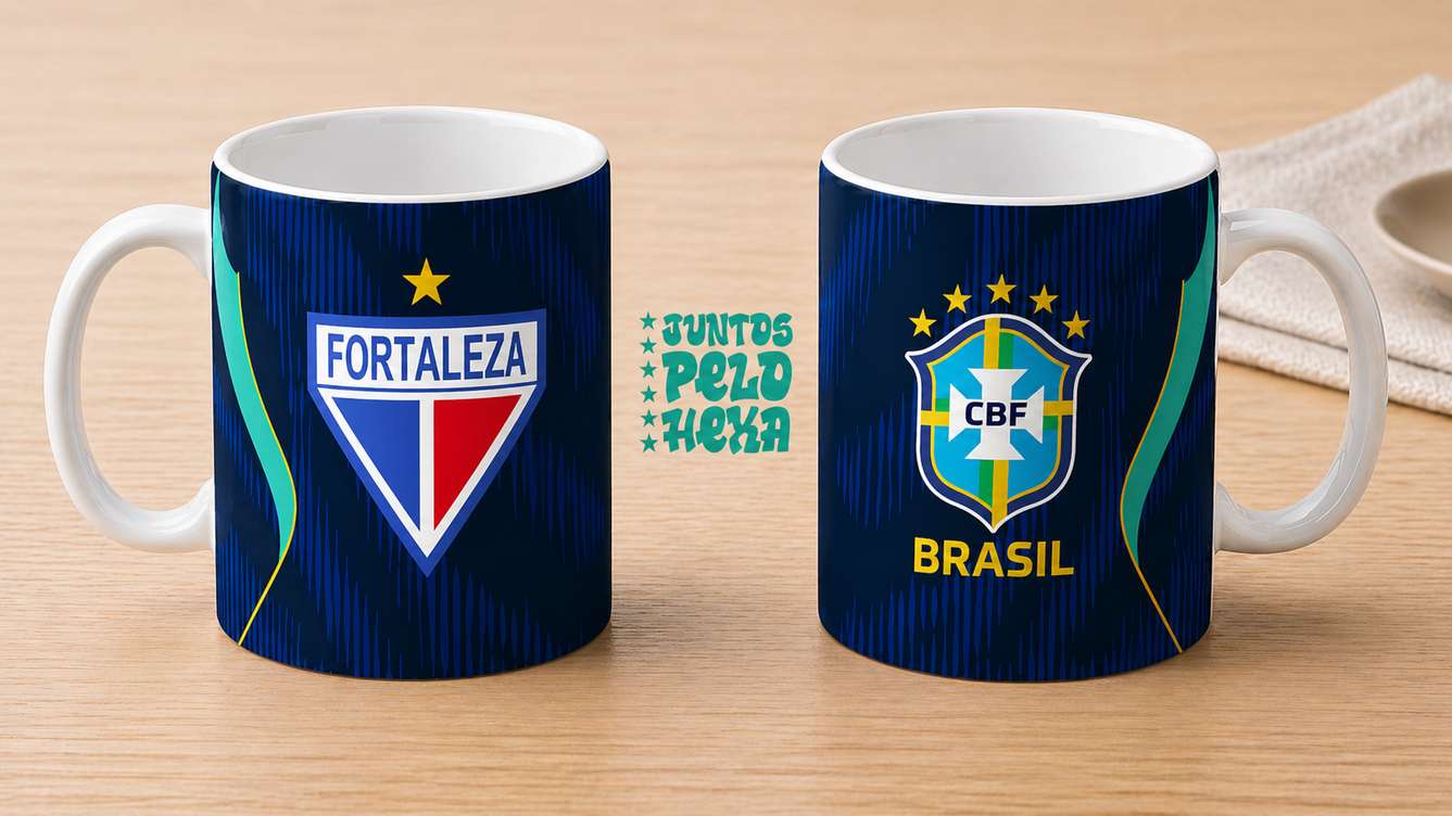 Arte Para Caneca Seleção Brasileira Azul Mais Time Fortaleza