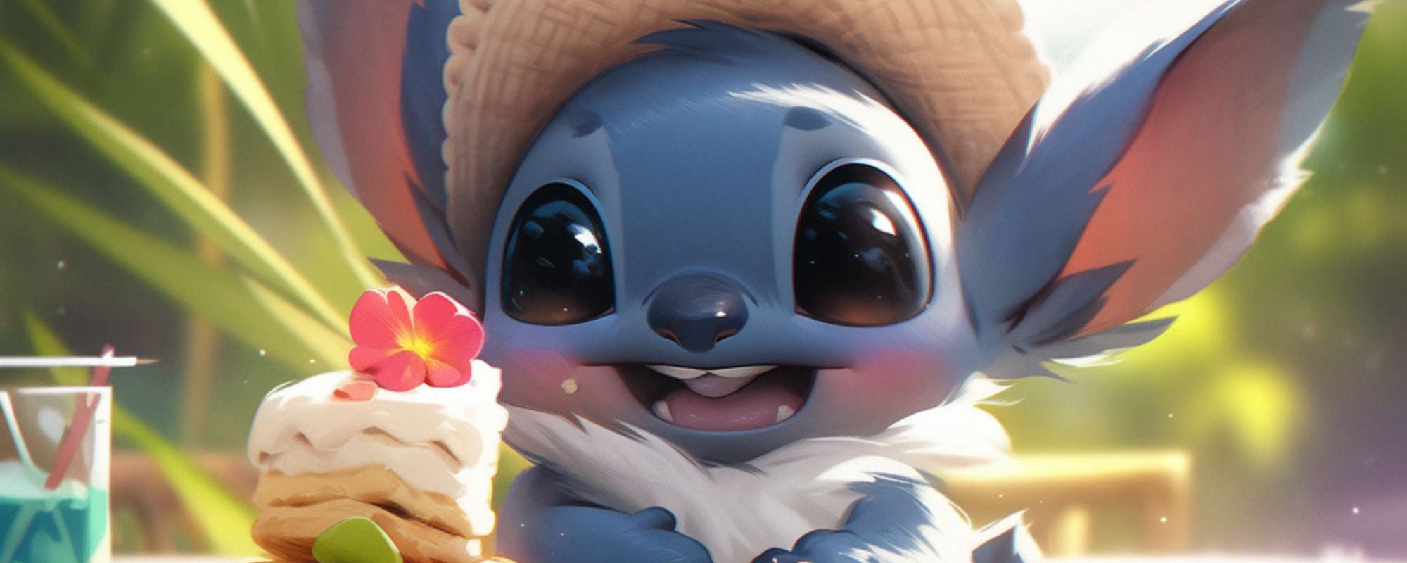 Personagem Stitch Em Cenário Tropical Alegre Desenho Animado Png Arte Para Caneca Grátis Pra Baixar