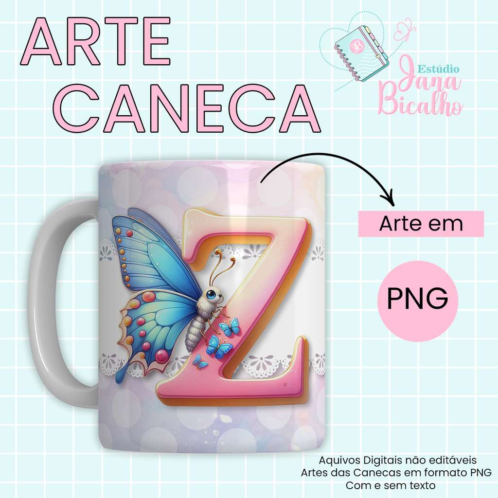 Arte Caneca Letra Z Borboleta Alfabético Png Arte Para Caneca Grátis Pra Baixar