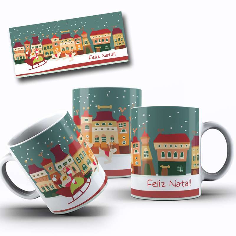 Arte Para Caneca Feliz Natal! Personagens Cidade Cartoon 25