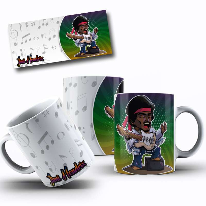 Arte Para Caneca Jimi Hendrix Guitarra Cartoon 21