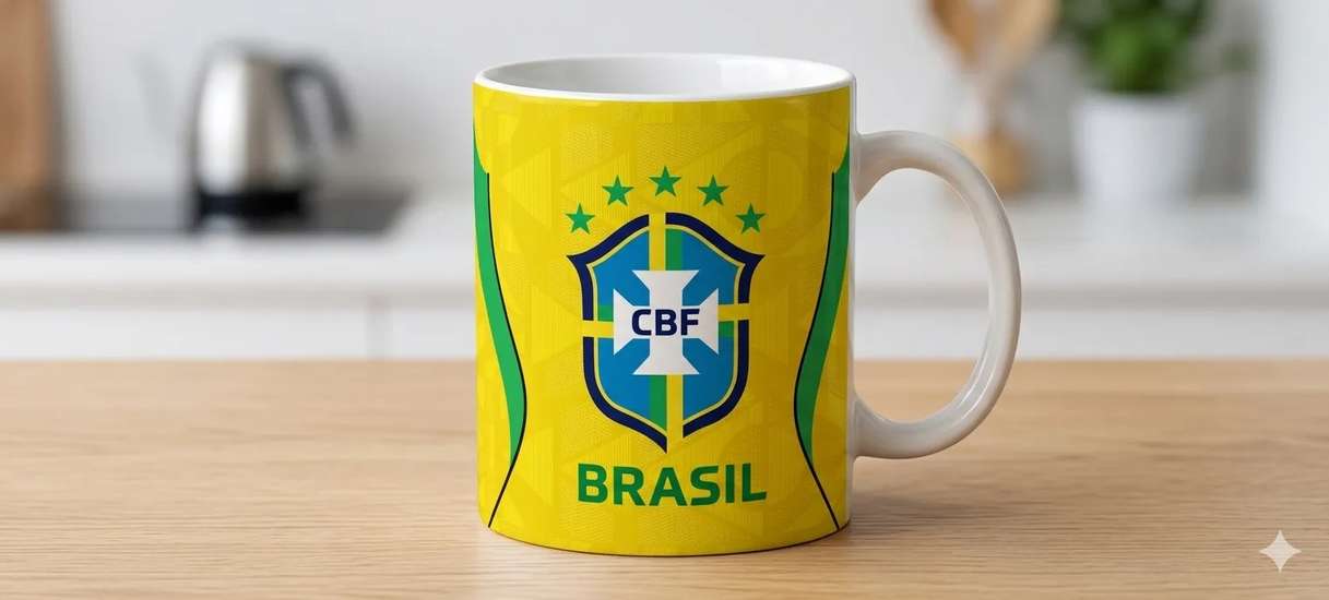 Arte Para Caneca Seleção Brasileira Amarela Juntos Pelo Hexa