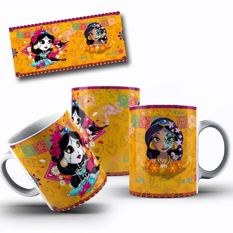 Arte Caneca Desenho Animado Princesas Dia Dos Mortos Mexicano (9)