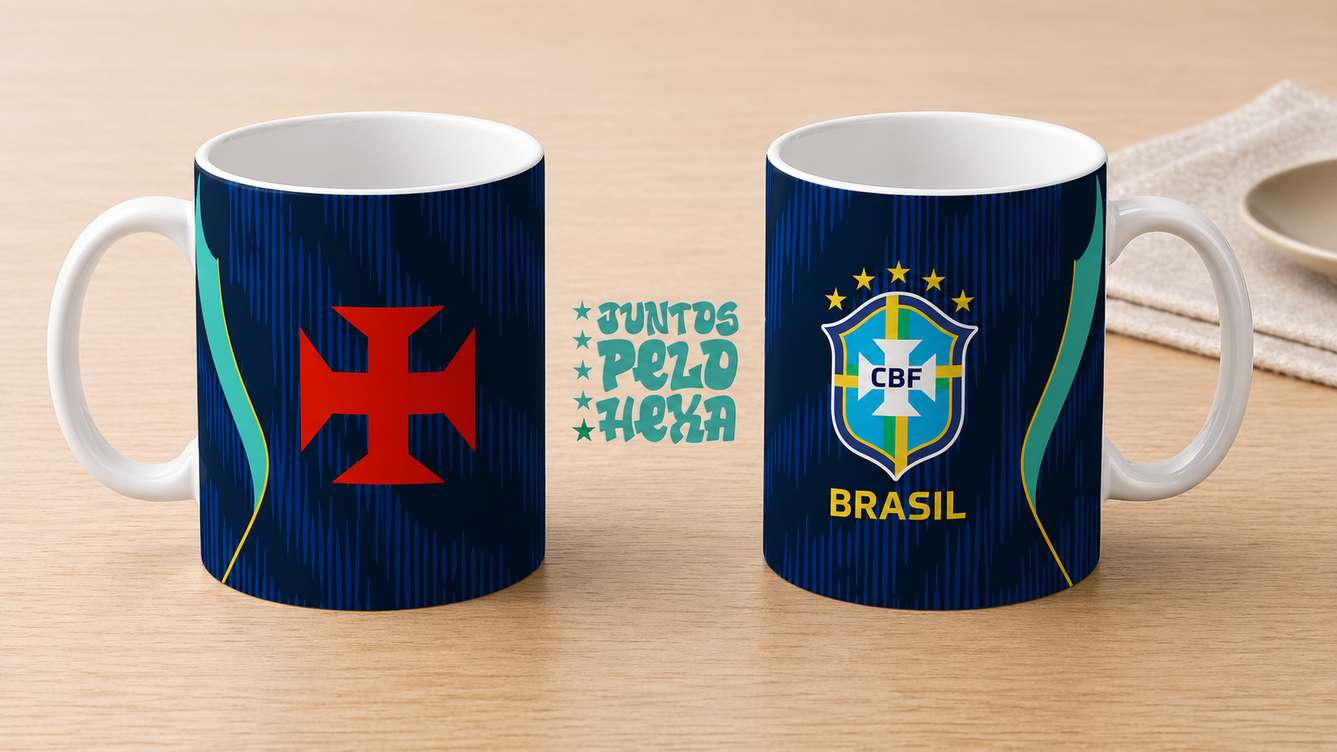 Arte Para Caneca Seleção Brasileira Azul Mais Time Vasco