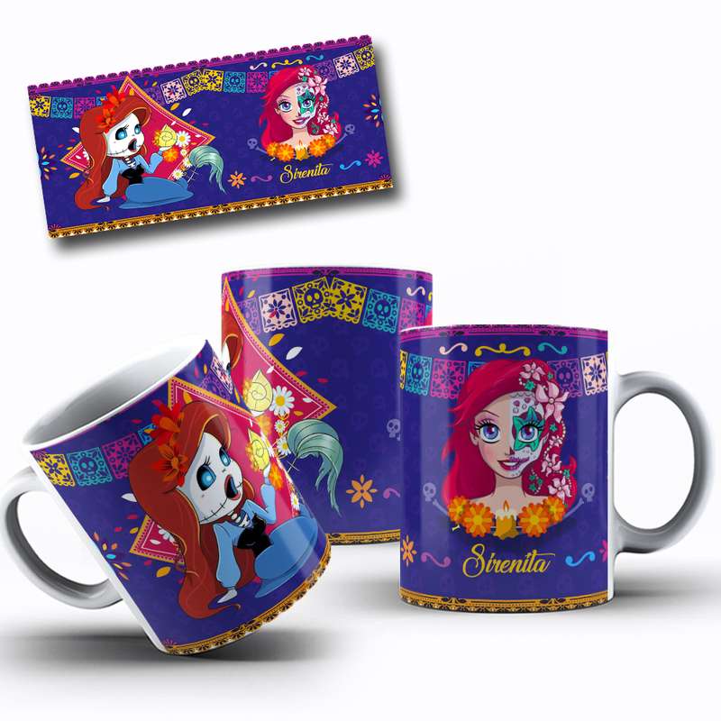 Arte Caneca Desenho Animado Princesas Dia Dos Mortos Mexicano