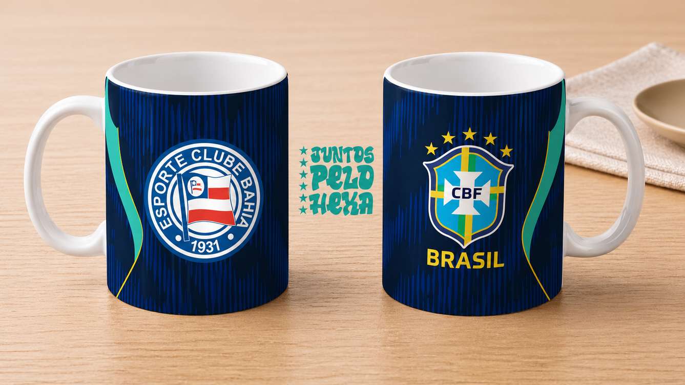 Arte Para Caneca Seleção Brasileira Azul Mais Time Bahia