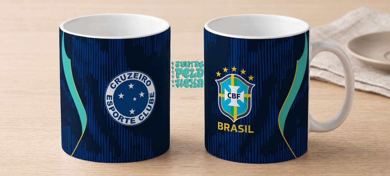 Arte Para Caneca Seleção Brasileira Azul Mais Time Cruzeiro