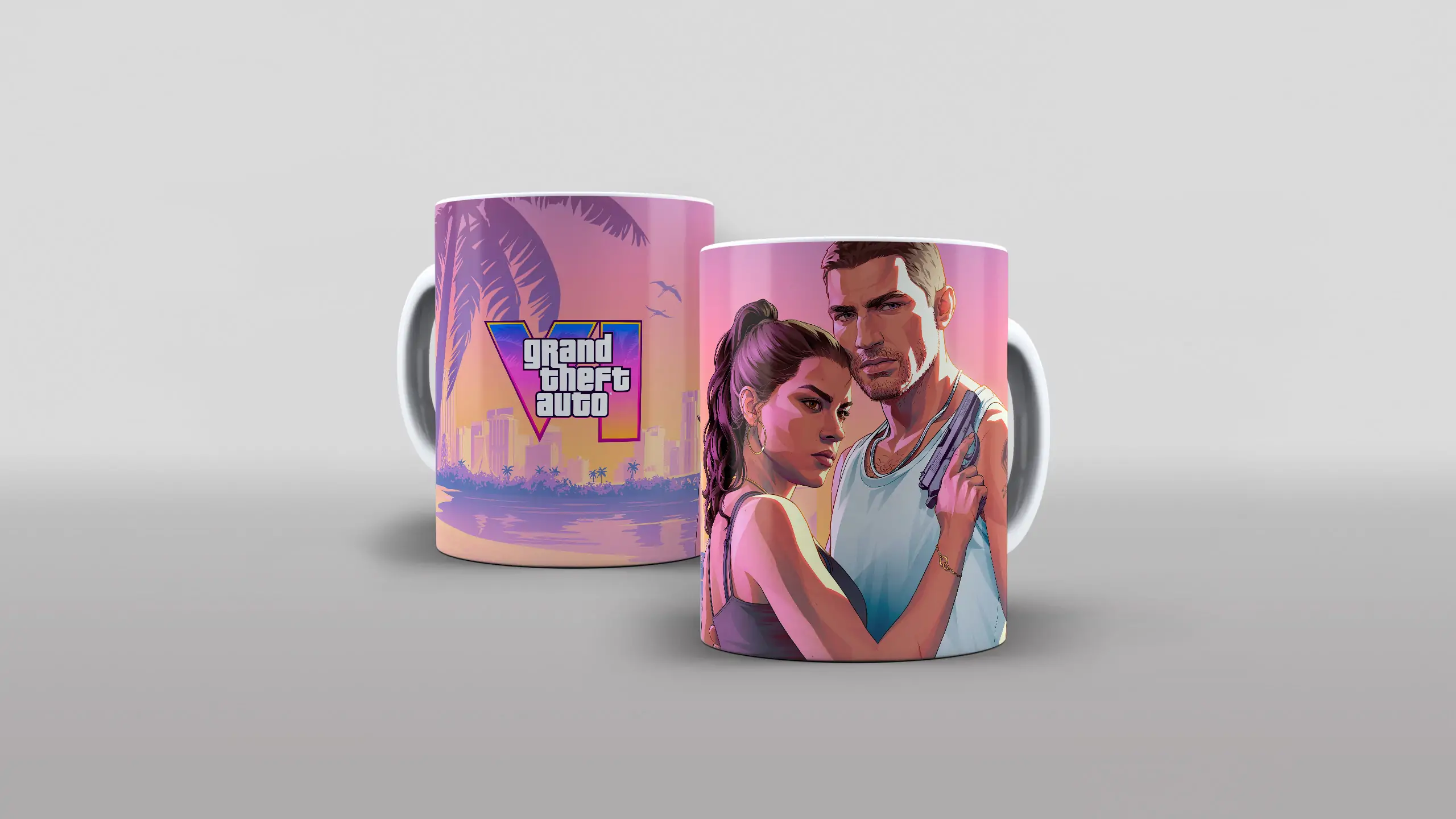 Arte para caneca Lucia e Jason Grand Theft Auto VI GTA 6