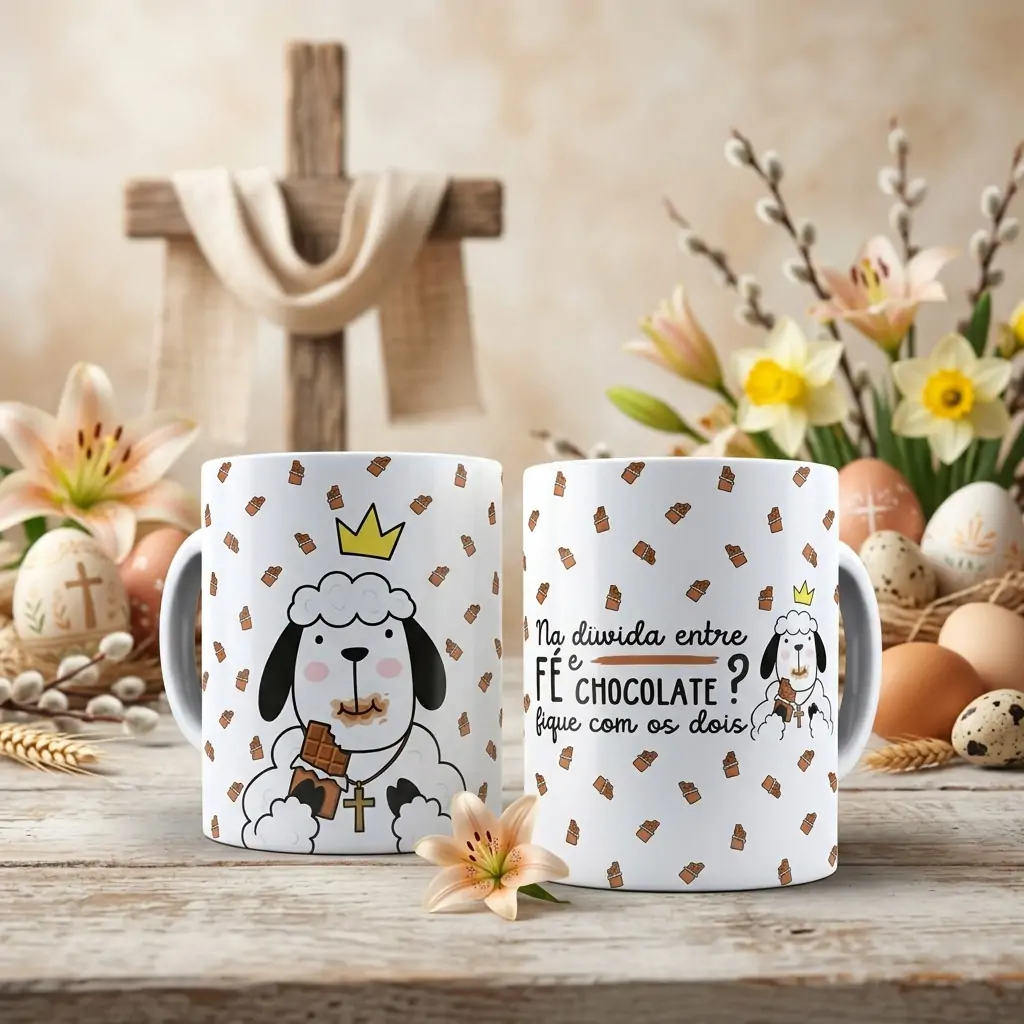 Arte Ovelhinha da páscoa Na dúvida entre fé e chocolate fique com os dois para caneca