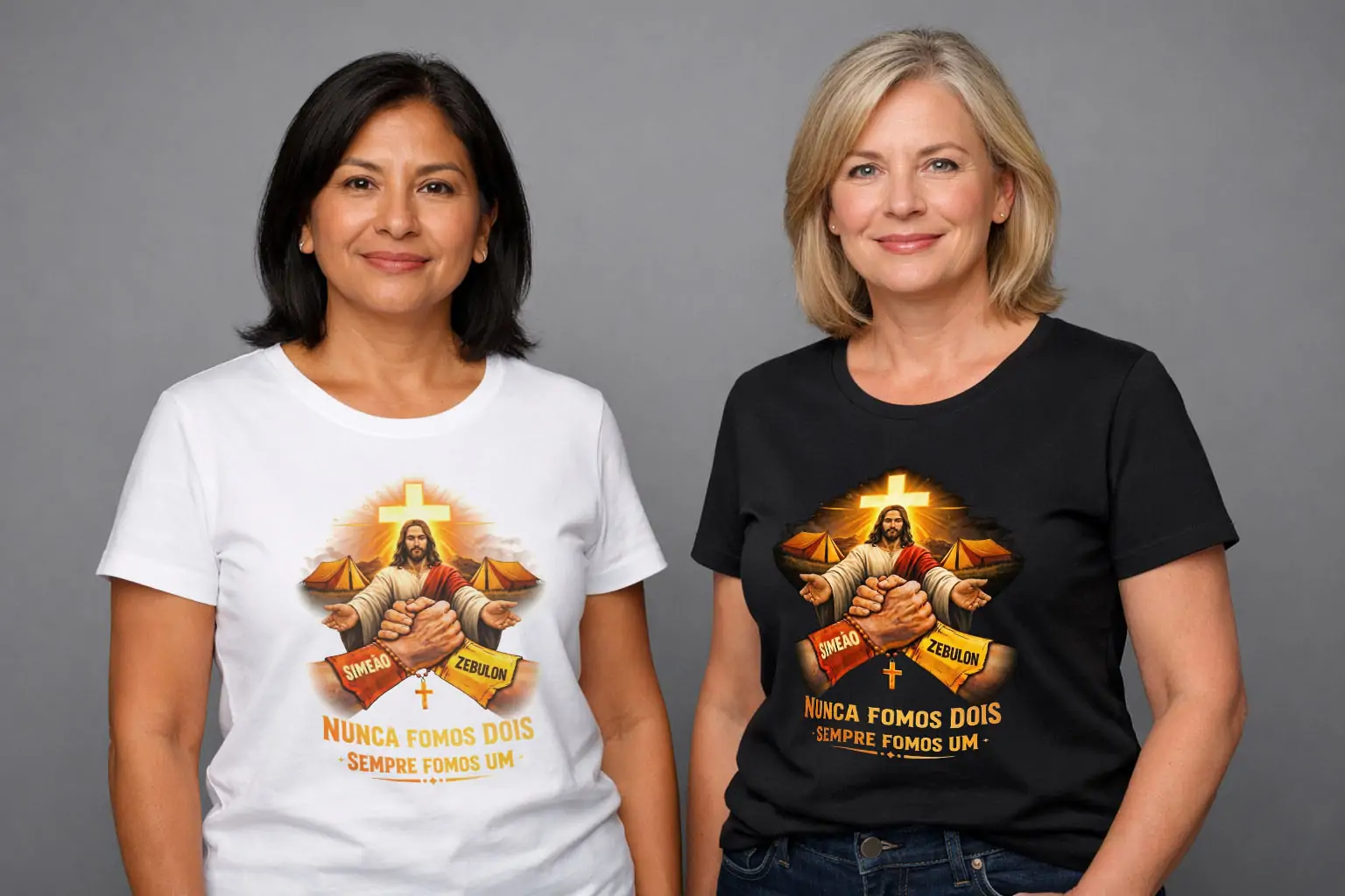 Arte camiseta Nunca Fomos Dois Sempre Fomos Um Simeão Zebulon