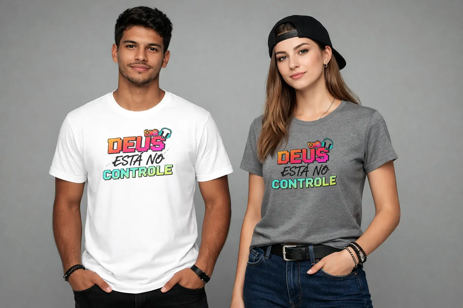 Arte Deus está no controle para camiseta estilo gamer