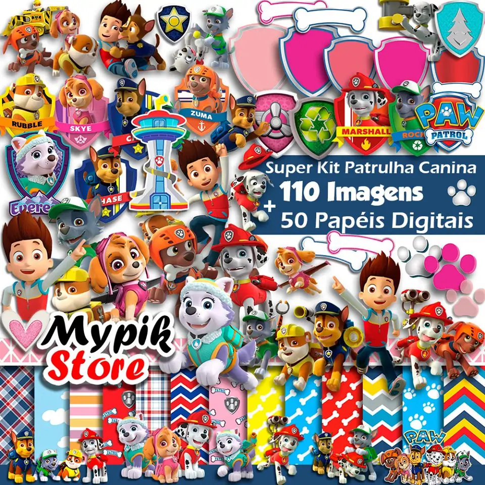 Kit elementos digital Patrulha Canina PNG transparente para canva pro grátis