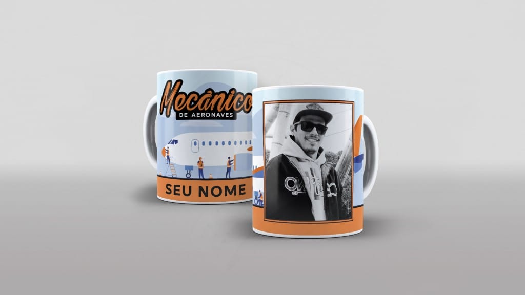 ARTE PARA CANECA MECÂNICO DE AERONAVES COM NOME E FOTO-387