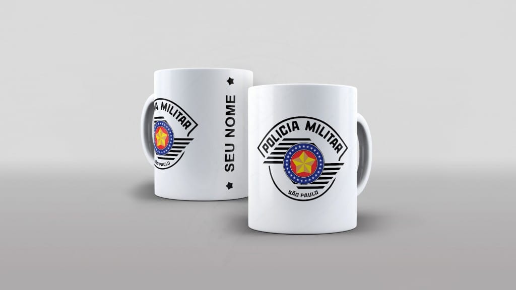 ARTE PARA CANECA POLICIA MILITAR BRANCA COM NOME-405