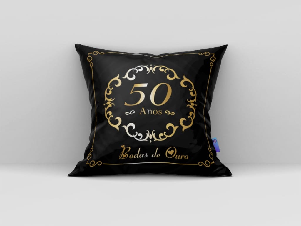 ARTE PARA ALMOFADA BODAS DE OURO - 50 ANOS - PRETO E DOURADO-487