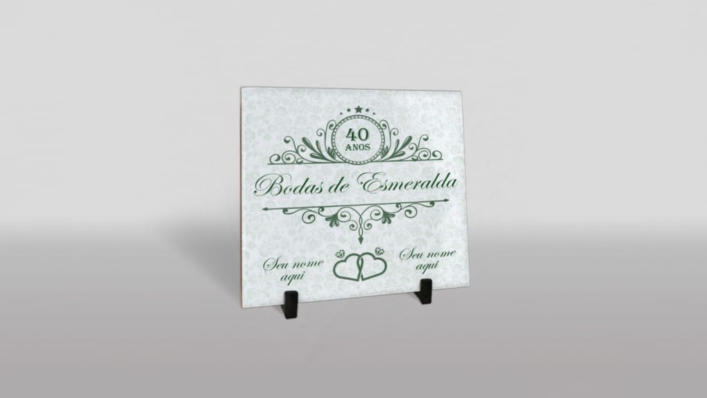 ARTE PARA AZULEJO- BODAS DE ESMERALDA - 40 ANOS - ALIANÇAS CORAÇÃO-507