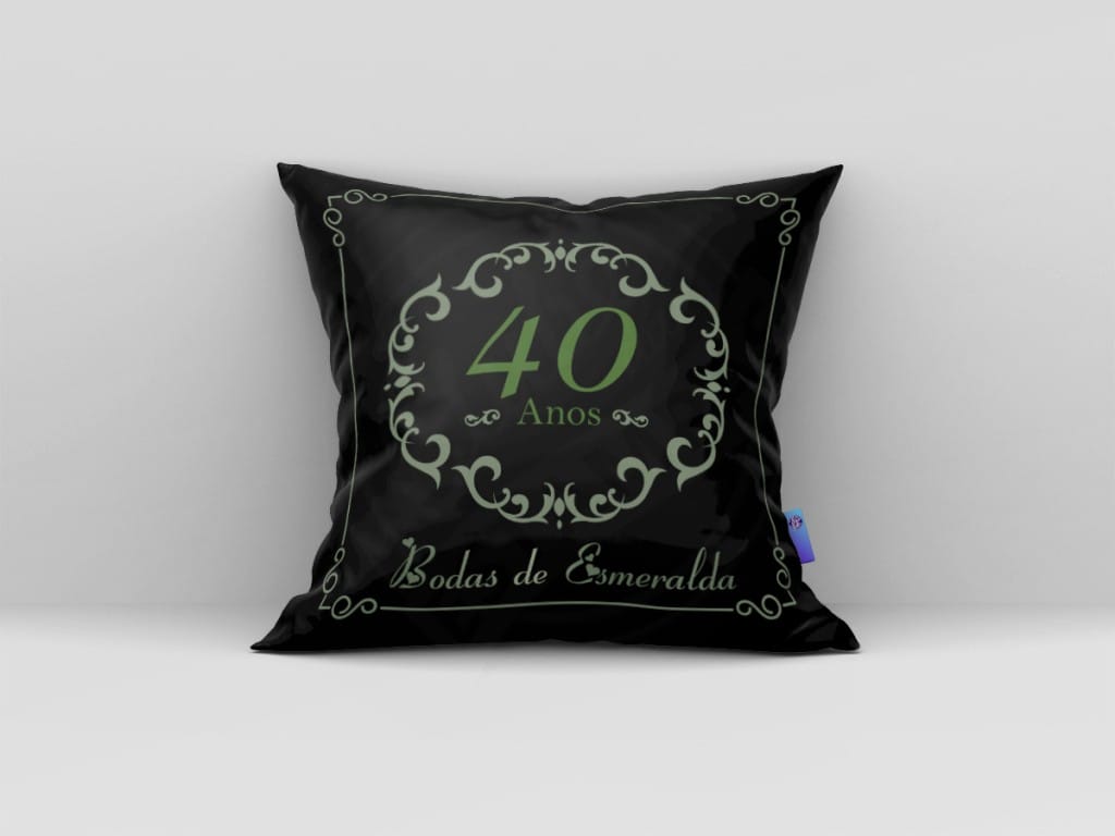 ARTE PARA ALMOFADA -BODAS DE ESMERALDA - 40 ANOS - PRETO E VERDE-512