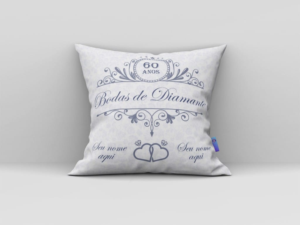 ARTE PARA ALMOFADA BODAS DE DIAMANTE - 60 ANOS - ALIANÇAS CORAÇÃO-552