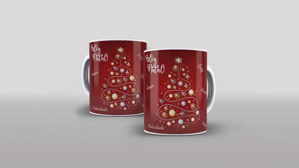ARTE PARA CANECA - FELIZ NATAL - ÁRVORE DOURADA-611