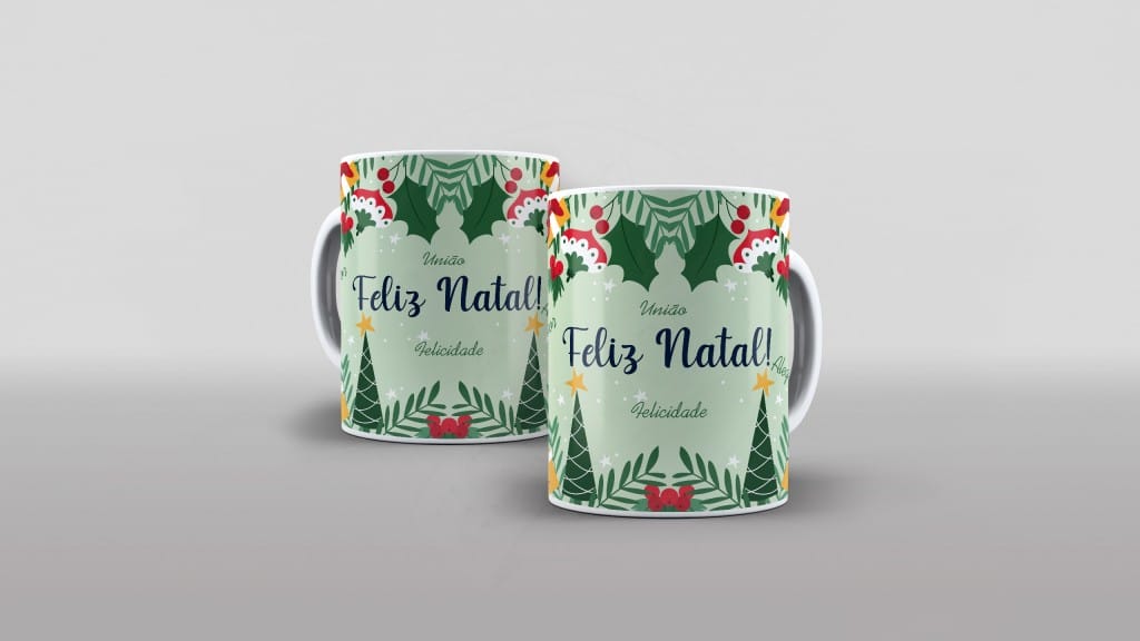 ARTE PARA CANECA - FELIZ NATAL- DESEJOS - VERDE-689