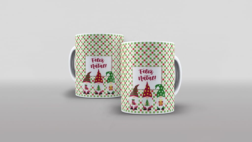 ARTE PARA CANECA - FELIZ NATAL - QUADRICULADO COM DUENDES-700