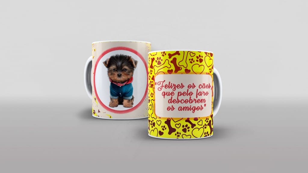 ESTAMPA PARA CANECA - FELIZ OS CÃES QUE PELO FARO DESCOBREM OS AMIGOS-611