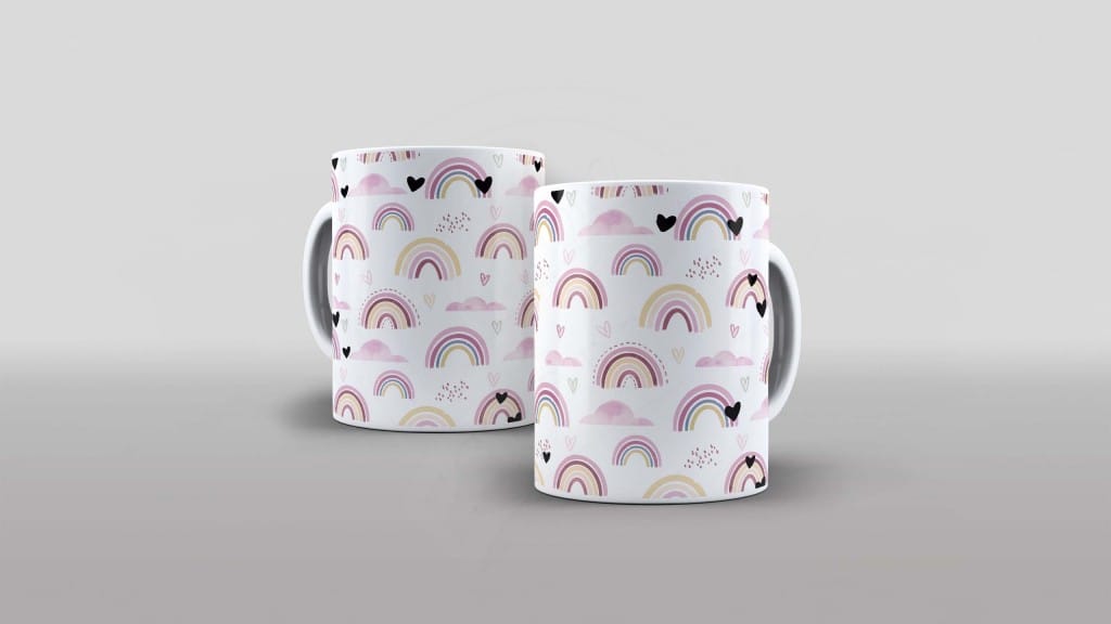 ARTE PARA CANECA - ARCO ÍRIS CORAÇÃO ROSA-821