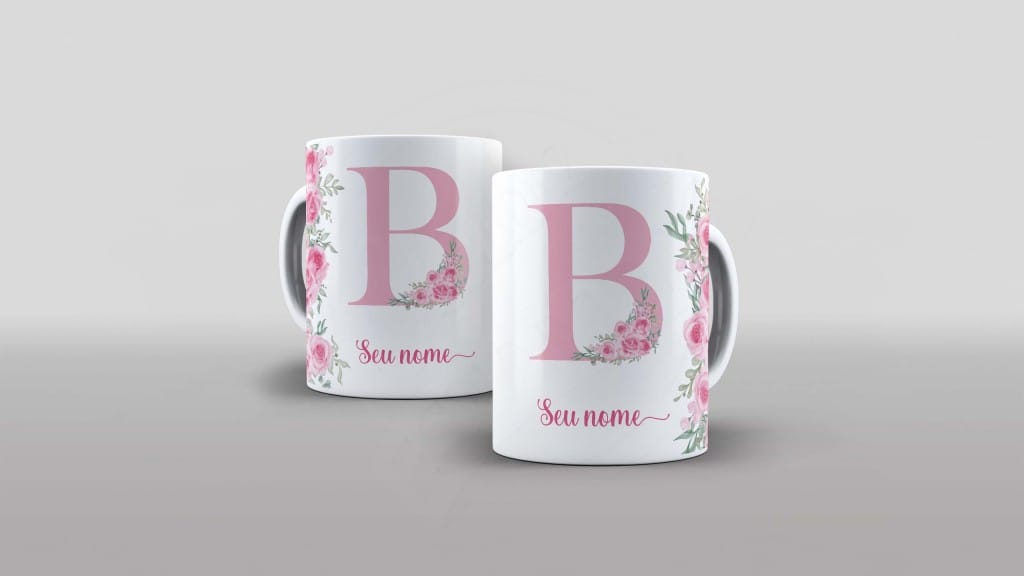 ARTE PARA CANECA - ALFABETO COM NOME FLORAL- LETRA B-973