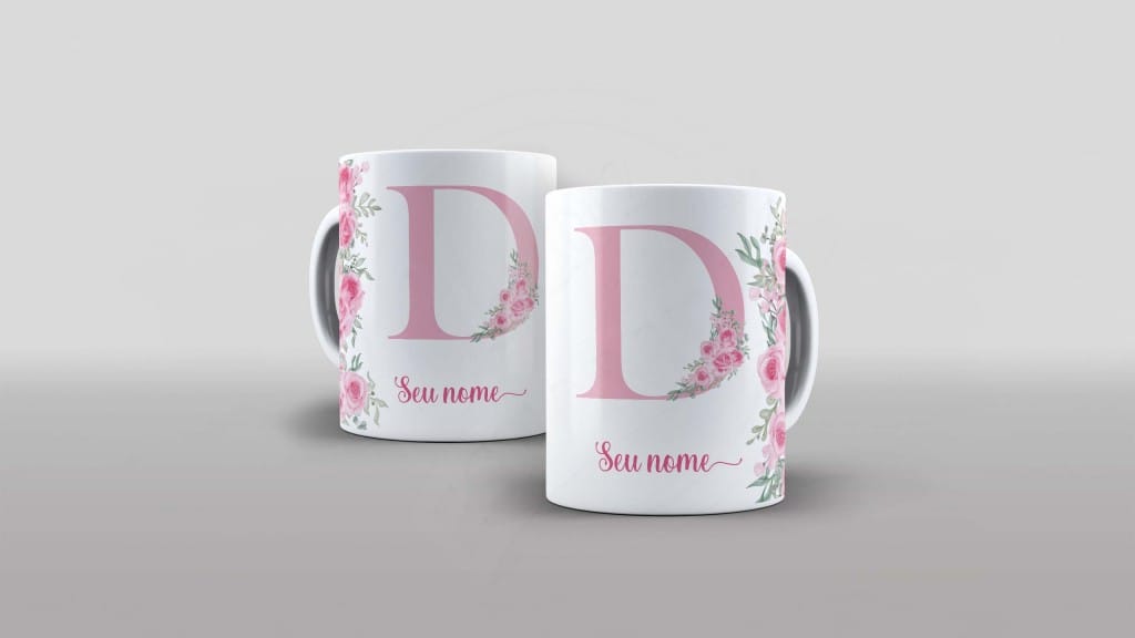ARTE PARA CANECA - ALFABETO COM NOME FLORAL- LETRA D-977