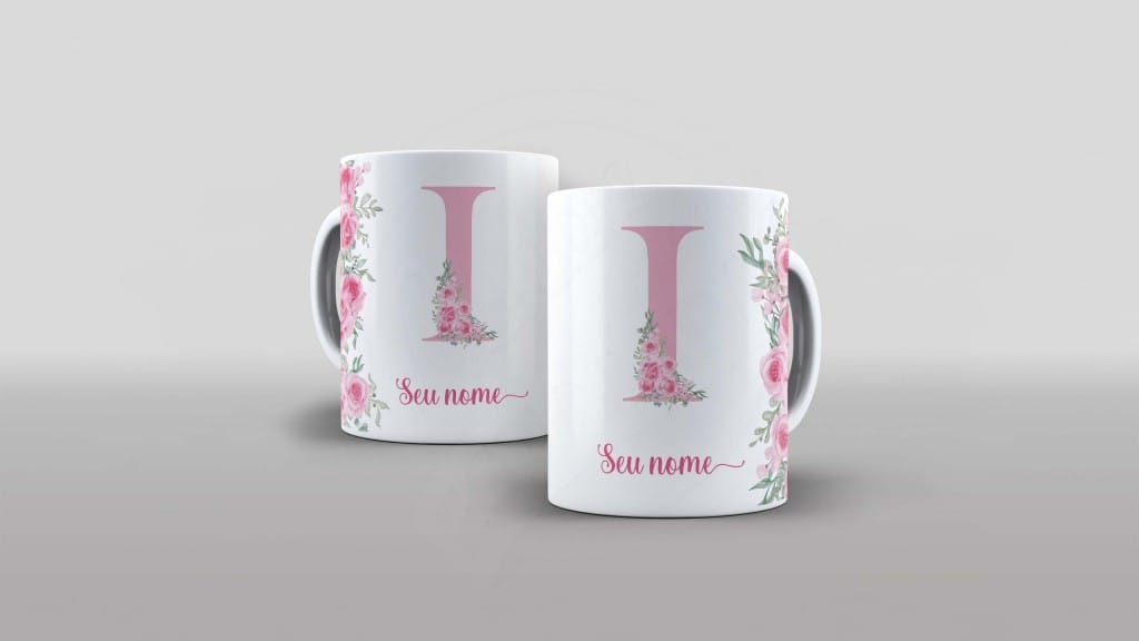 ARTE PARA CANECA -ALFABETO FLORAL COM NOME  - LETRA I-986