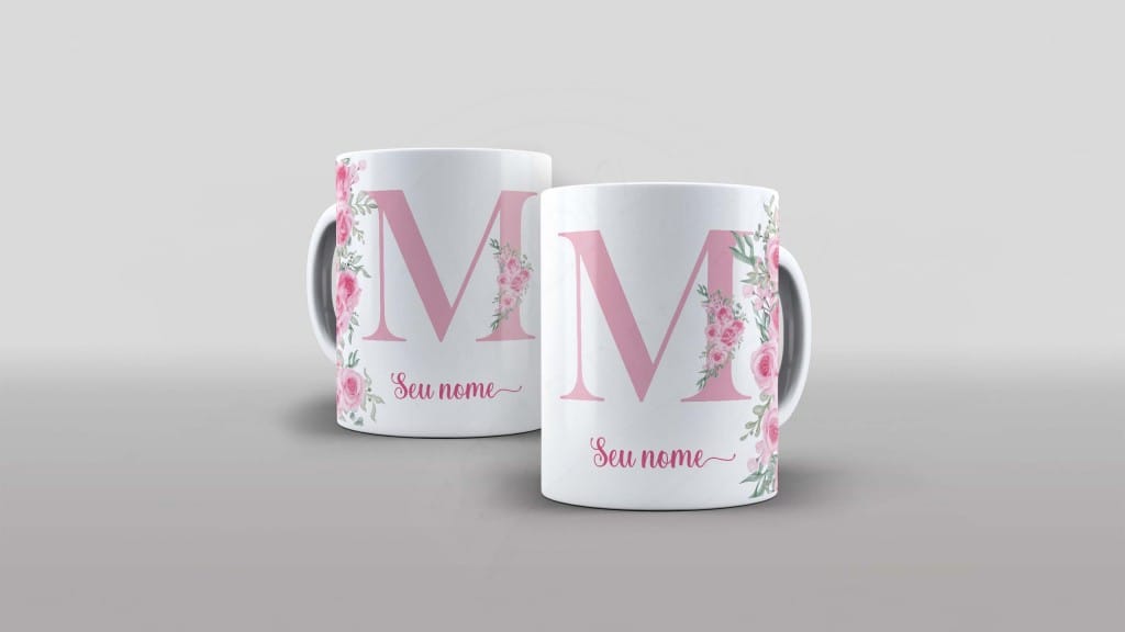 ARTE PARA CANECA - ALFABETO COM FOTO E NOME FLORAL- LETRA M-994