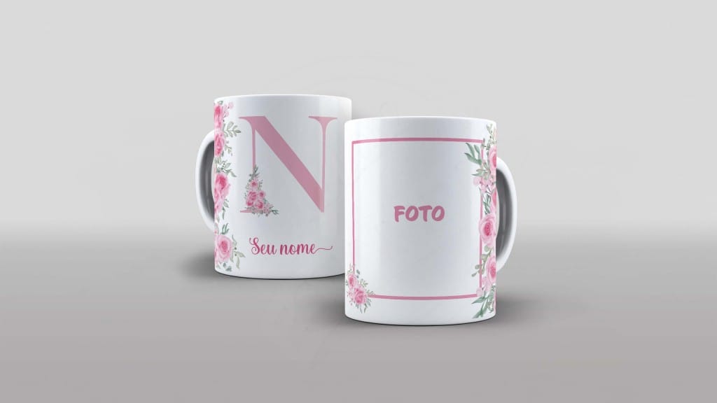 ARTE PARA CANECA - ALFABETO COM FOTO E NOME FLORAL- LETRA N-997